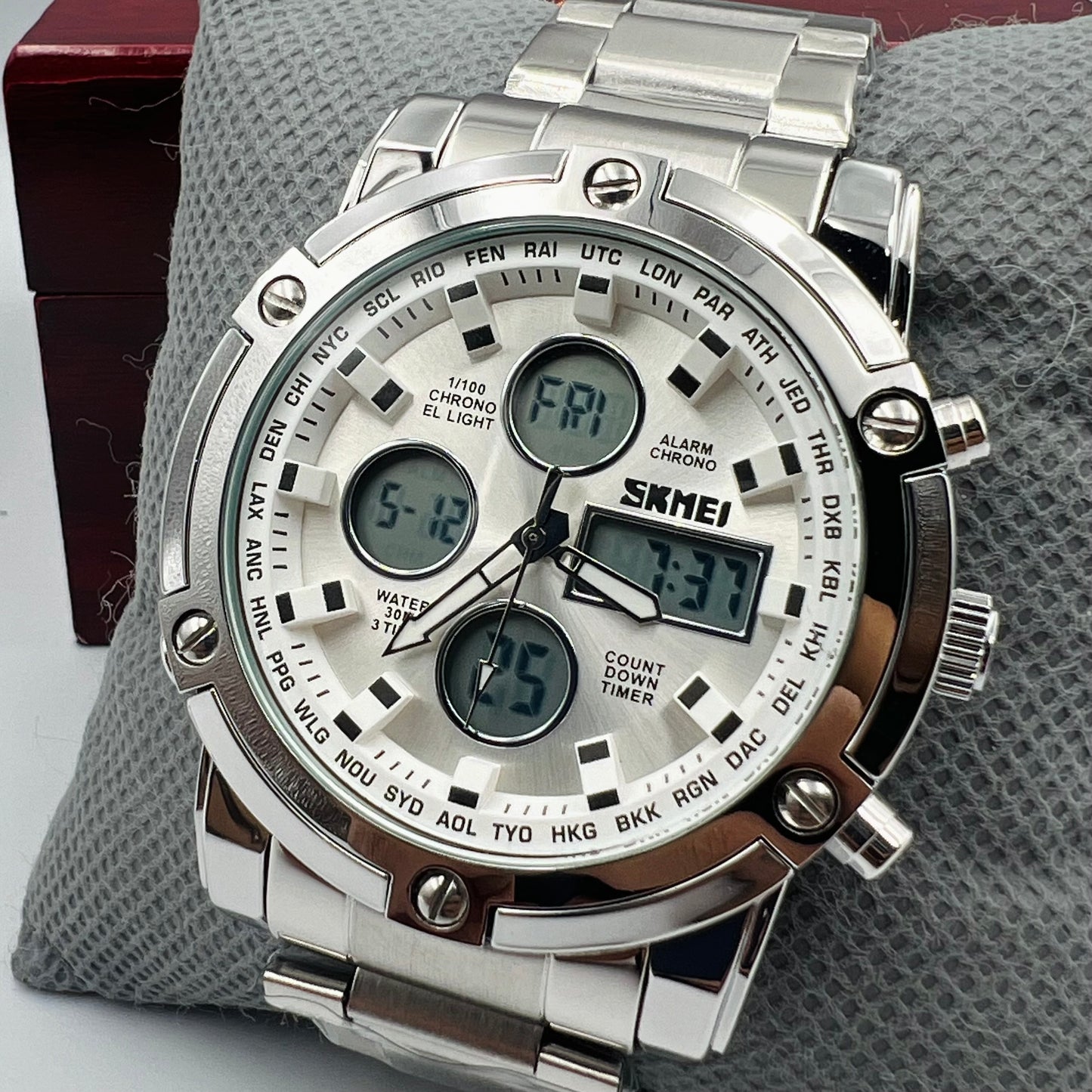 Skmei 2 Time Full Silver White Watch
