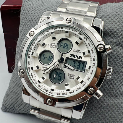 Skmei 2 Time Full Silver White Watch