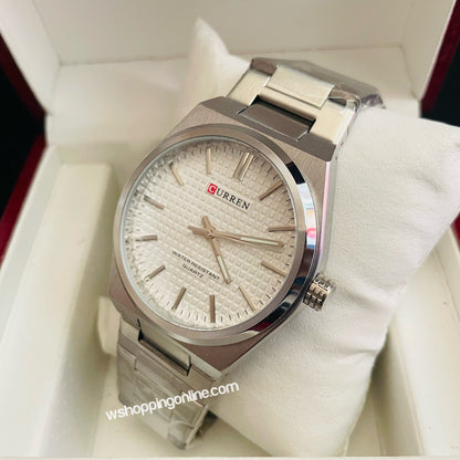 Curren Silver White Plain Dial Watch