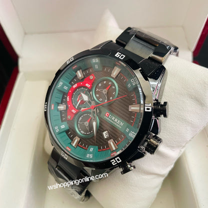 Curren Black Green Chronograph working Original Watch (8402)