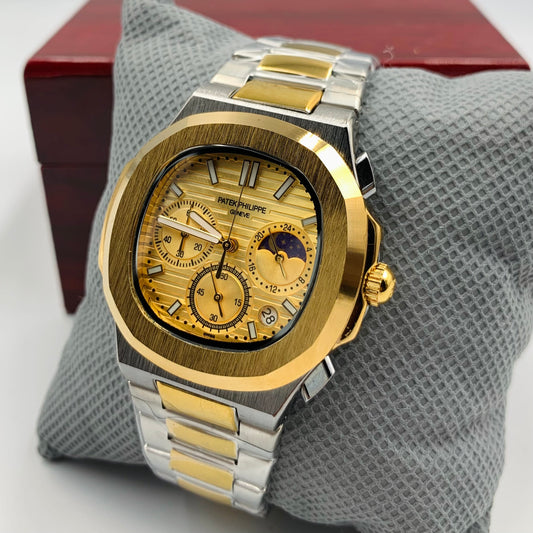 Patek Twotone Strap Golden Dail Watch