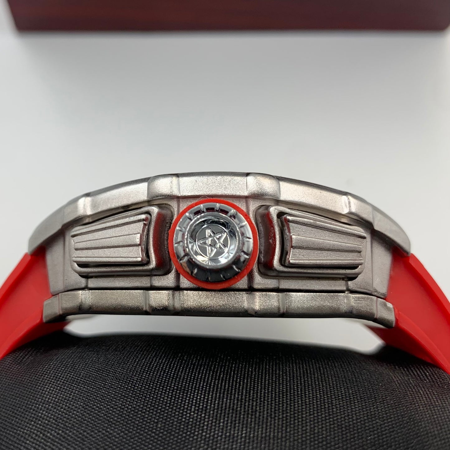 Richard Mille Red Strap Silver Dail Watch