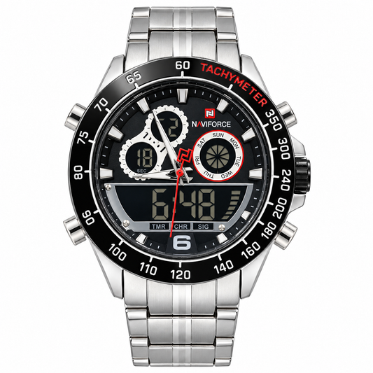 Naviforce Silver Black Twotime Watch