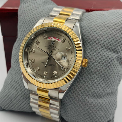 Rolx Twotone Grey Full DayDate Watch