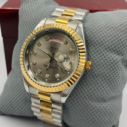 Rolx Twotone Grey Full DayDate Watch