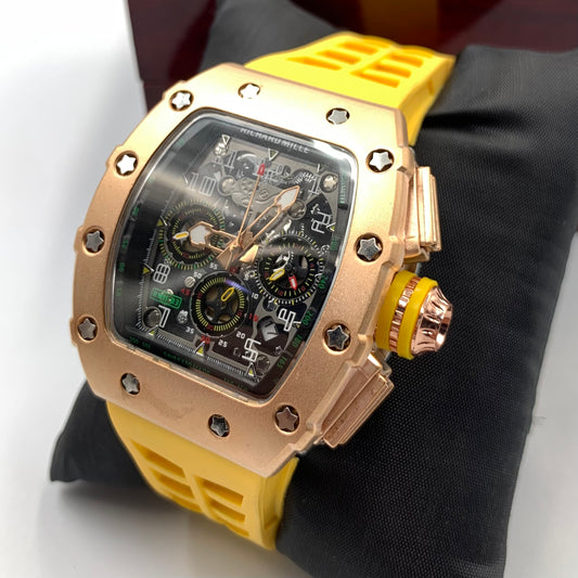 Richard Mille Yellow Strap Golden Dail Watch