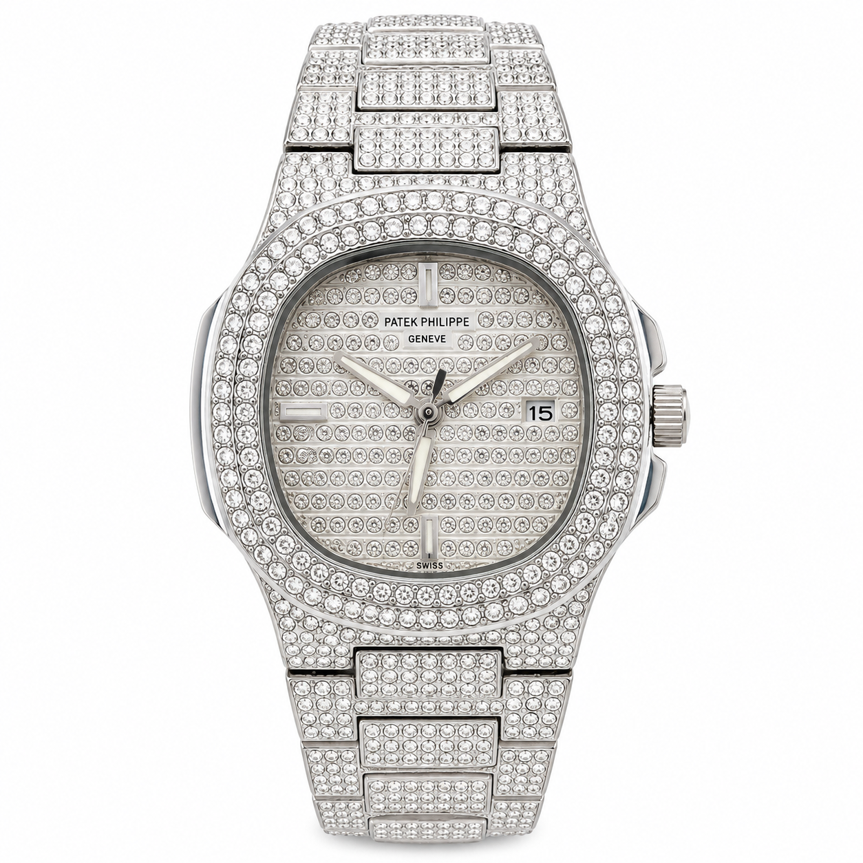 Patek Stones Silver Watch