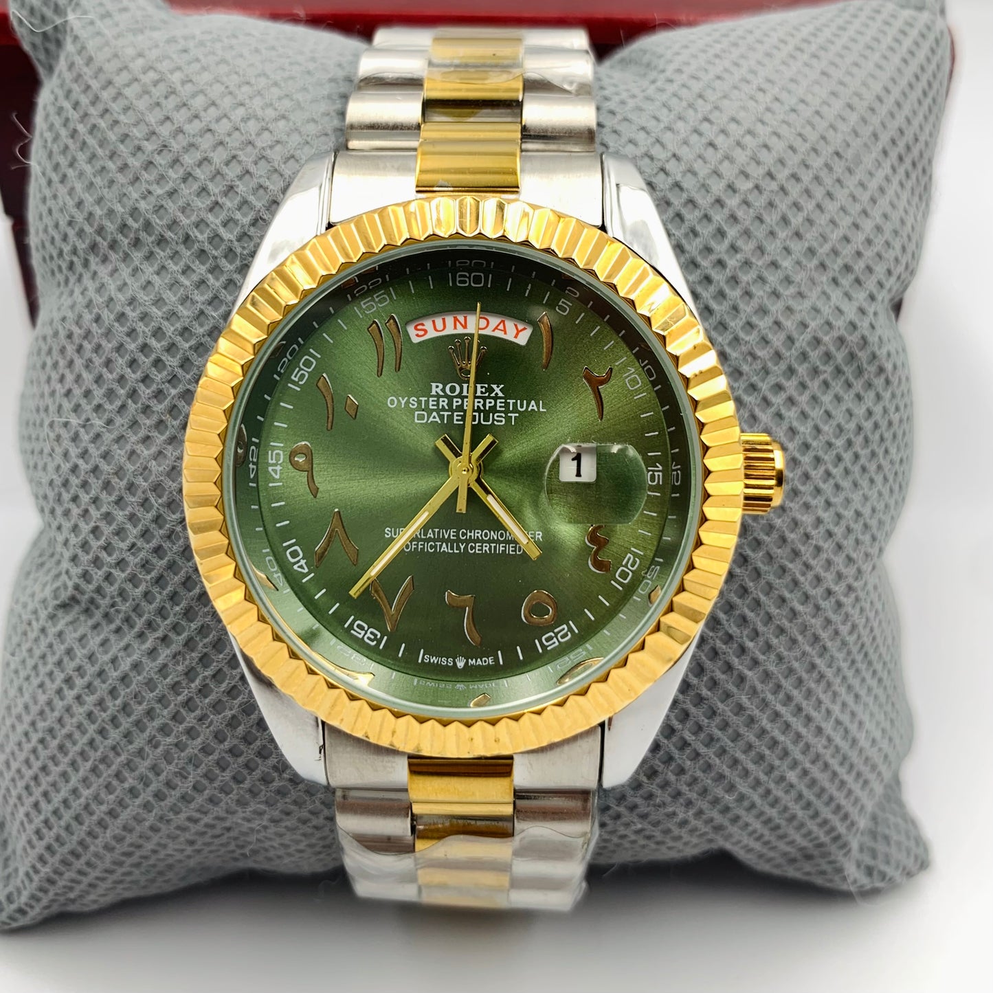 Rolx Twotone Green Arabic Full DayDate Watch