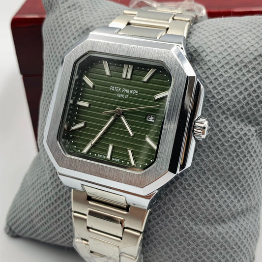 Patek Geneve Green Dail Silver Chain Watch