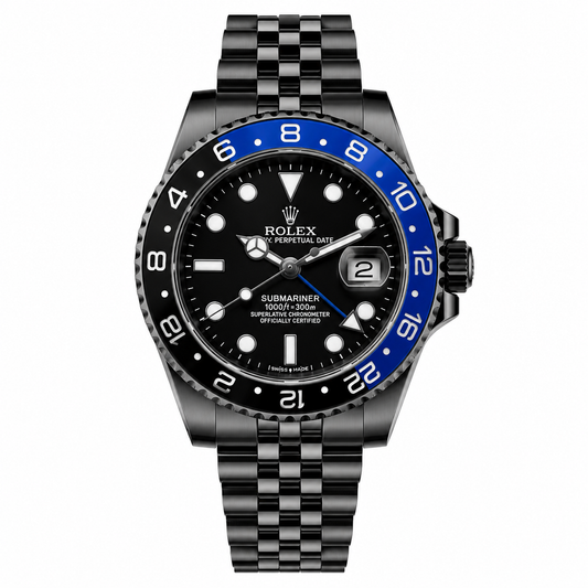 GMT Full Black Blue Watch