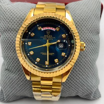 Rolx Golden Blue Full DayDate Watch