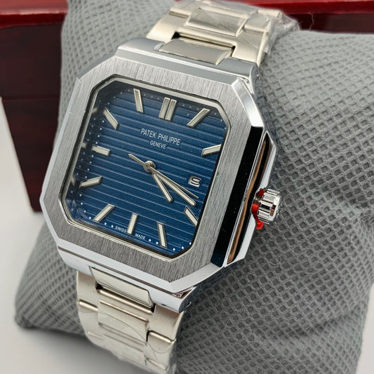 Patek Geneve Blue Dail Silver Chain Watch
