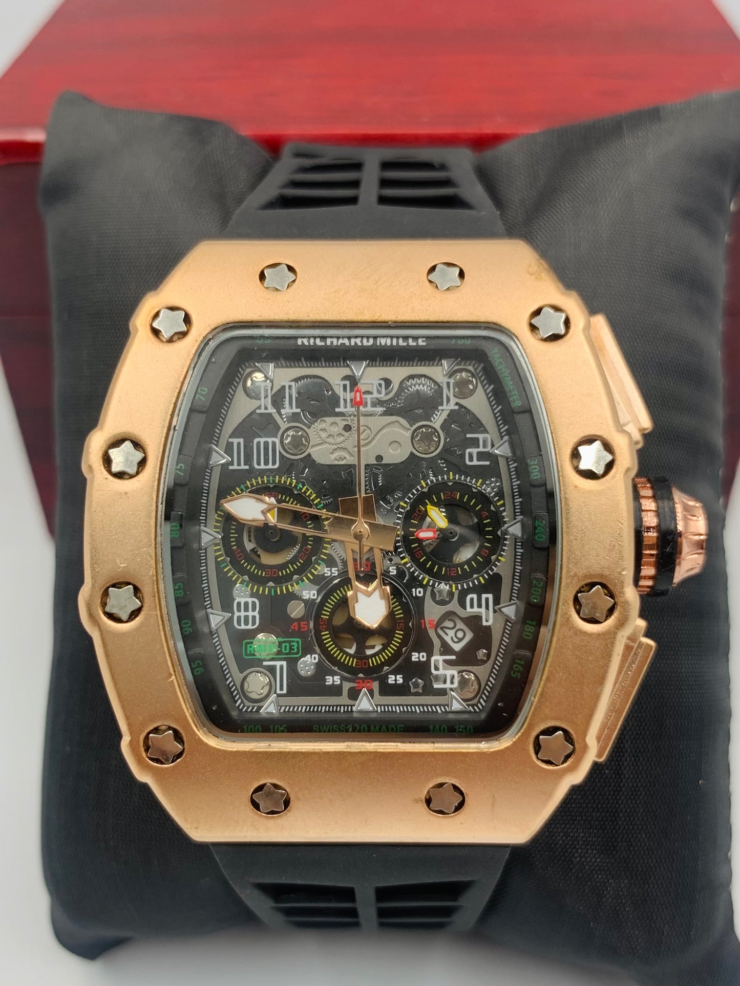 Richard Mille Black Strap Golden  Dail Watch