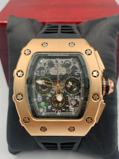 Richard Mille Black Strap Golden  Dail Watch