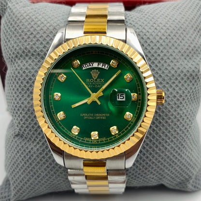 Rolx Twotone Green Full DayDate Watch