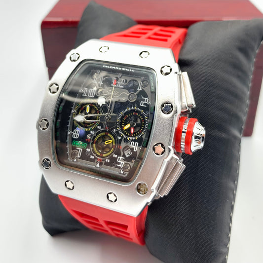 Richard Mille Red Strap Silver Dail Watch