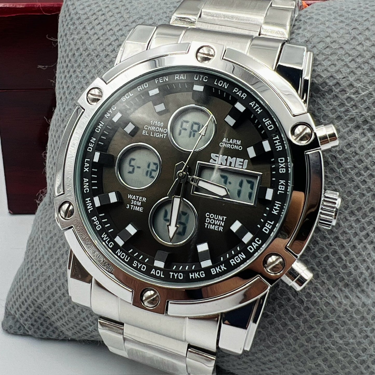 Skmei 2 Time Black Full Silver Watch