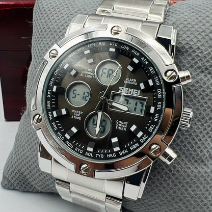 Skmei 2 Time Black Full Silver Watch