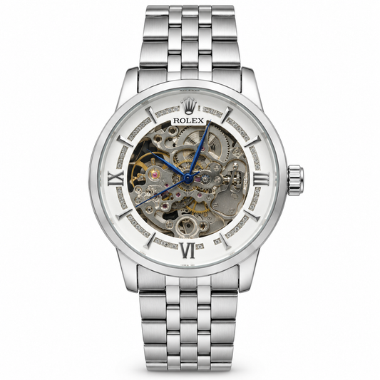 Rolx Skeleton Full Silver Watch