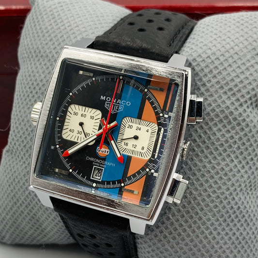 Tag Heuer Silver Case Black Strap Watch