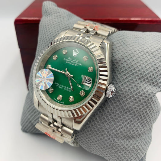 Silver Green Datejust Watch