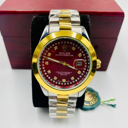 Oyster Datejust Twotone Red Stones Datejust Watch
