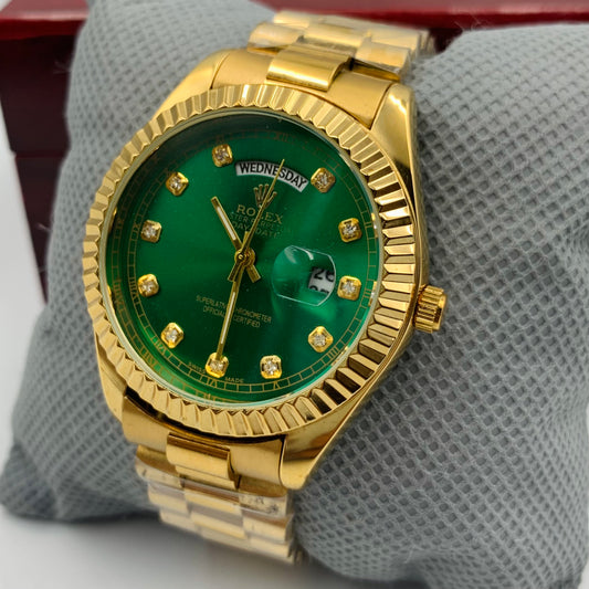 Rolx Golden Green Full DayDate Watch