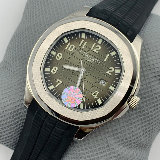 Patek Grey Dail Black Strap Watch