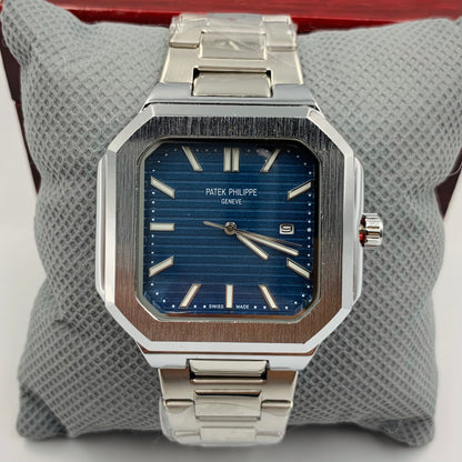 Patek Geneve Blue Dail Silver Chain Watch