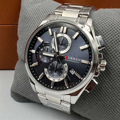 Curren 8475 Chronograph Silver Blue Watch