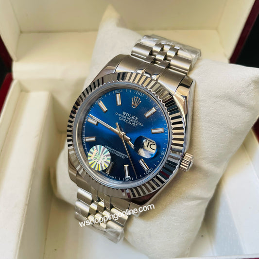 Silver Blue Datejust Automatic Watch