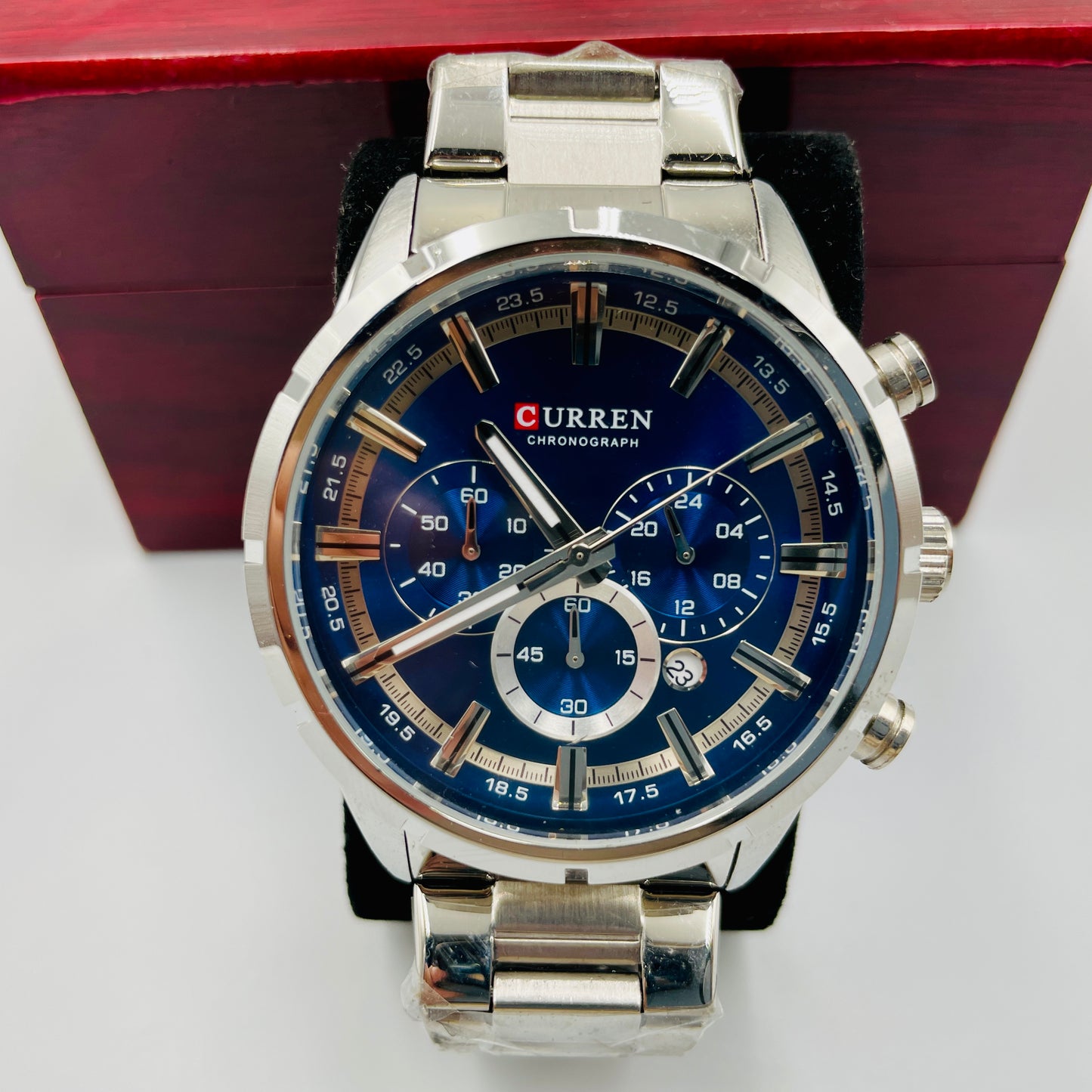 Orignal Curren Silver Blue Chronograph Working Watch