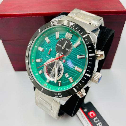 Curren Silver Green Chronograph working Original Watch