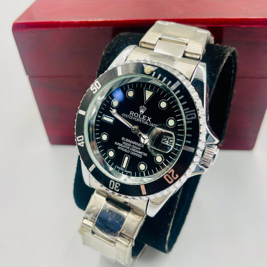 Silver Black Submariner Watch