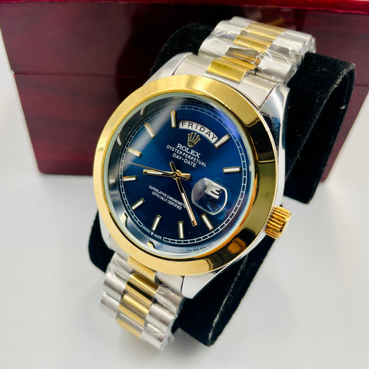 Twotone Blue Day-Date Watch
