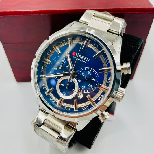 Orignal Curren Silver Blue Chronograph Working Watch
