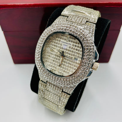 Patek Stones Silver Watch