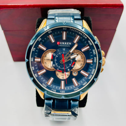 Big Curren Blue Golden Chronograph working Original Watch