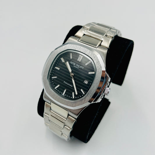 Patek Silver Black Watch