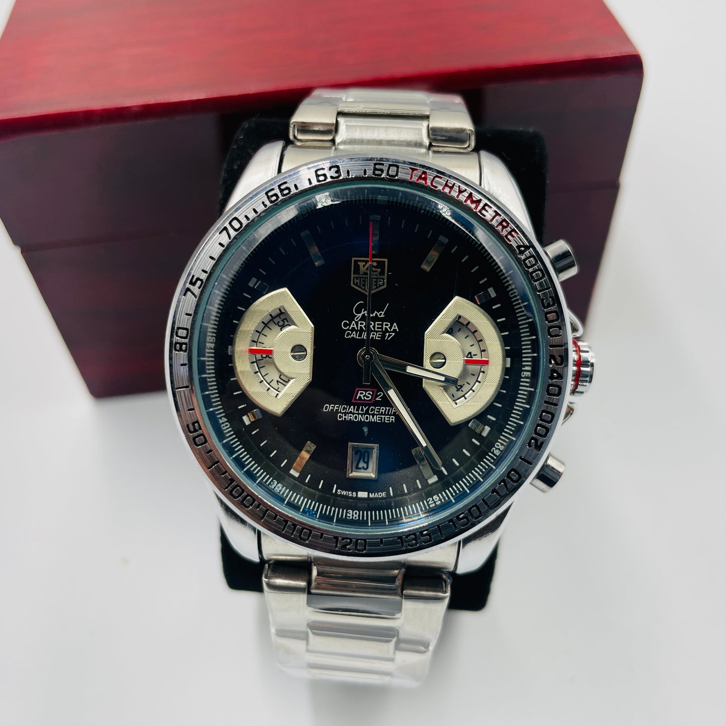 Tag Grand Carrera Silver Black Chronograph Working Watch