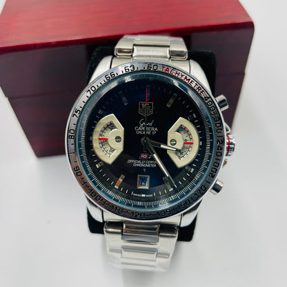 Tag Grand Carrera Silver Black Chronograph Working Watch