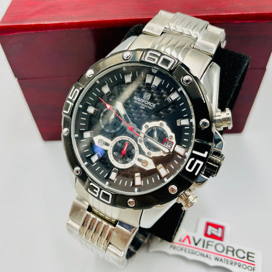 Naviforce Silver Black Chronograph Working Original Watch
