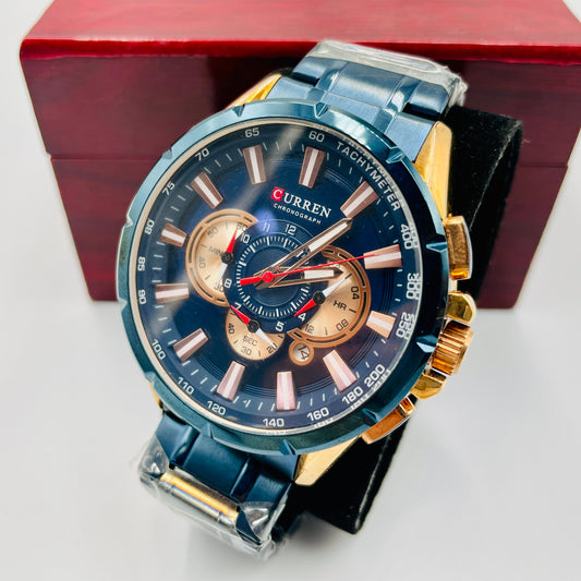 Big Curren Blue Golden Chronograph working Original Watch