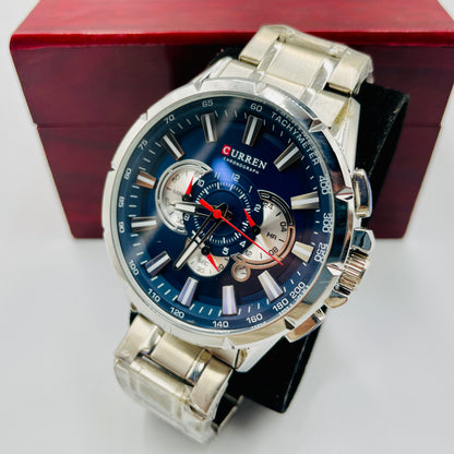 Big Curren Silver Blue Chronograph working Original Watch