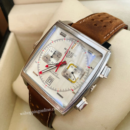 Monaco Brown White Chronograph Working Watch