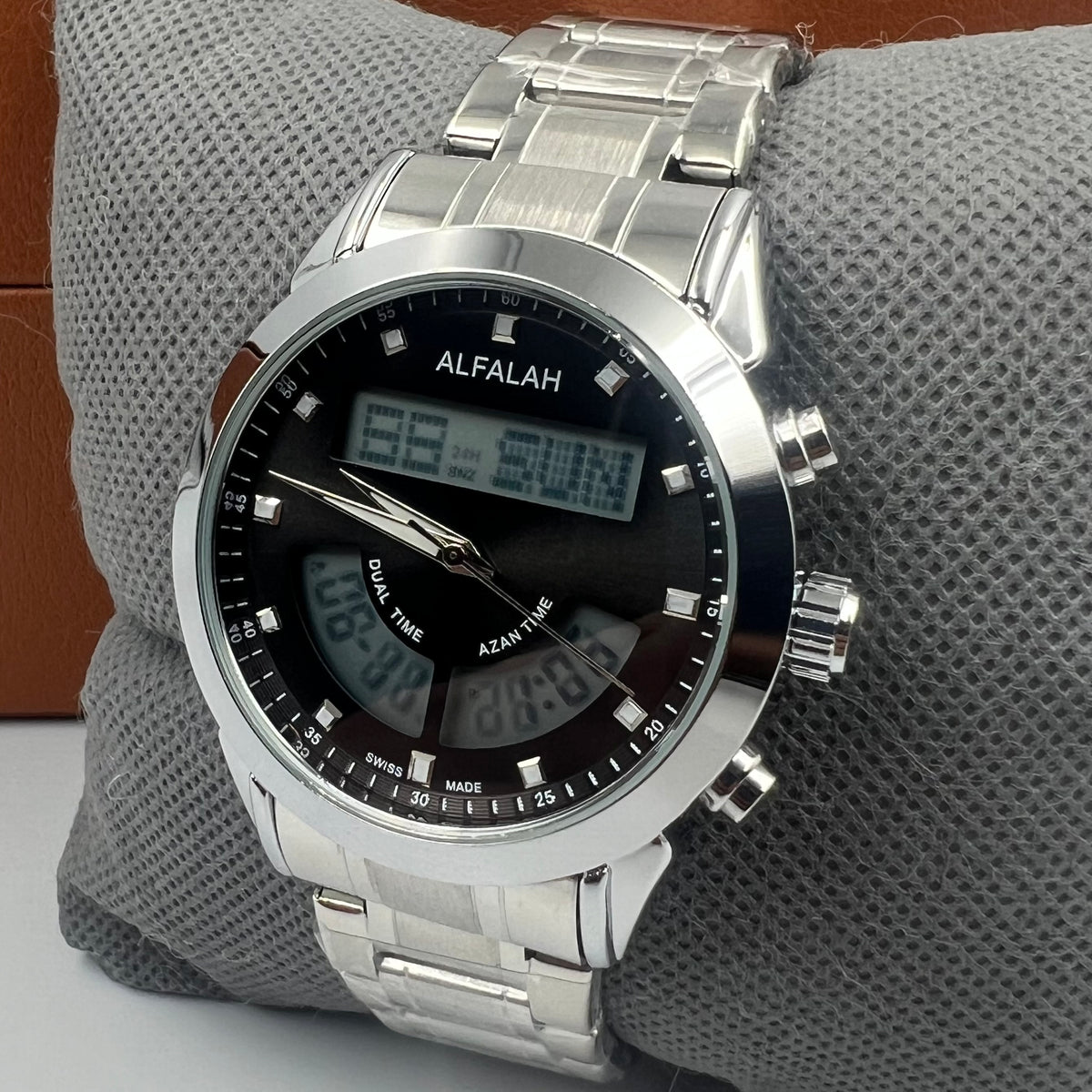 Alfalah Silver Black Chain Watch