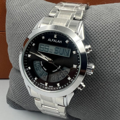 Alfalah Silver Black Chain Watch