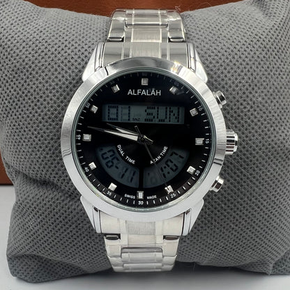 Alfalah Silver Black Chain Watch