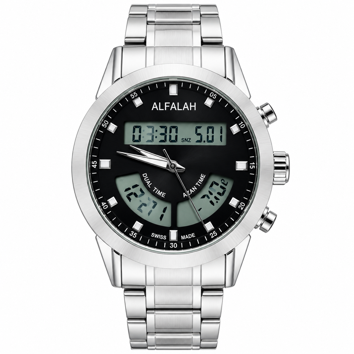 Alfalah Silver Black Chain Watch