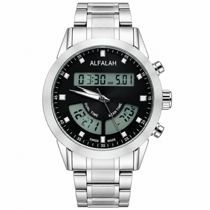 Alfalah Silver Black Chain Watch